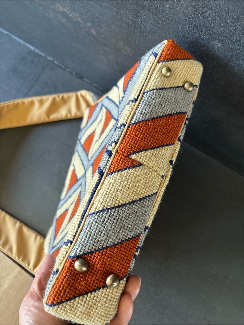 Tapestry Shoulder Bag, Classy, Rare, Handmade, Geometric, Autumn, One Of A Kind - Picture 10 of 15